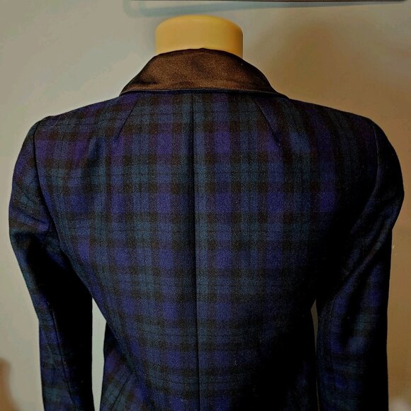 J CREW Plaid Regent Wool Blazer Womens Size 2 Satin Lapel Blue Green Academia - Picture 11 of 12